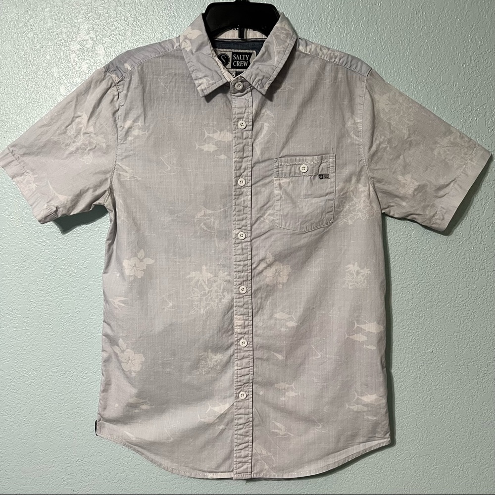 Salty Crew short sleeve button up, Mens Medium, color White